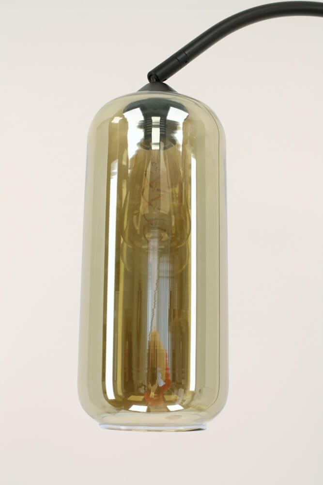Zwarte booglamp PALATA met smoke fumé glas TINO cilinder Ø 13 cm