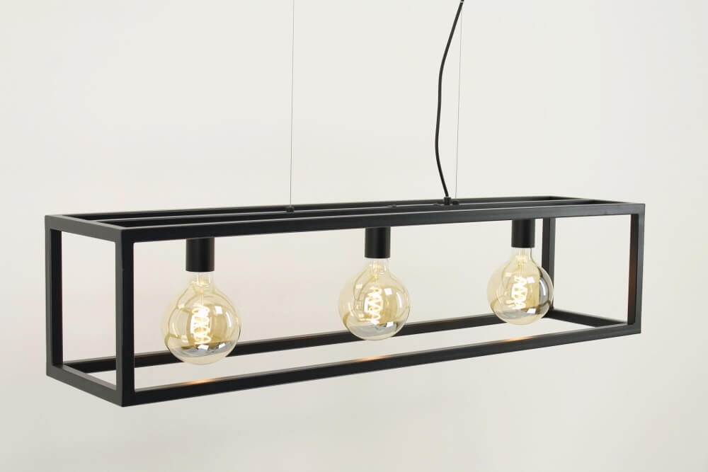 Strak metalen frame hanglamp KOLOS 3-lichts | Zwart