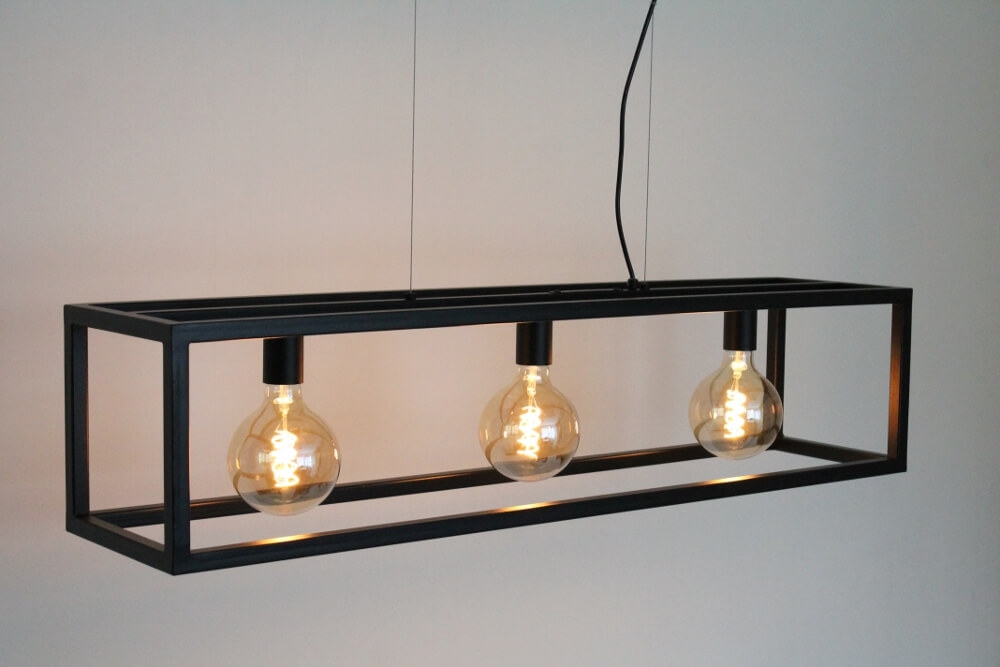 Strak metalen frame hanglamp KOLOS 3-lichts | Zwart