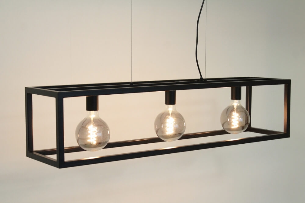 Strak metalen frame hanglamp KOLOS 3-lichts | Zwart