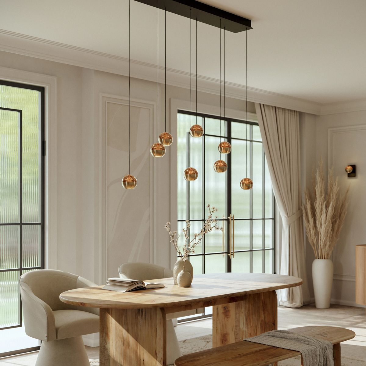 Moderne hanglamp BELLUNO 8-lichts | Messing/Amber