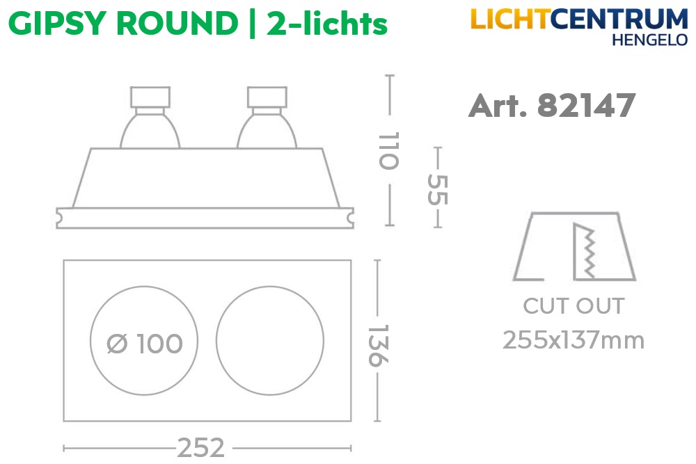 Trimless inbouwspot GIPSY ROUND 2-lichts | Overschilderbaar