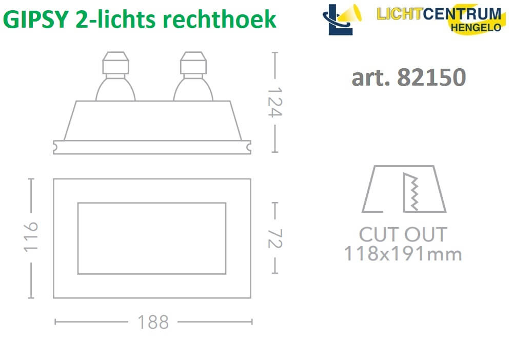 Trimless inbouwspot GIPSY vierkant 2-lichts | Overschilderbaar