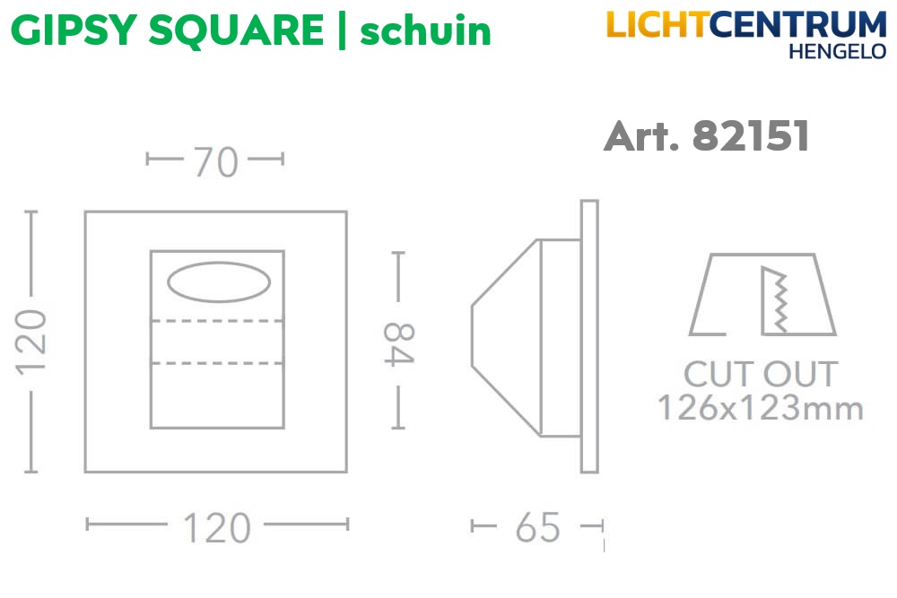 Trimless wandlamp / trapverlichting GIPSY SQUARE | Schuin