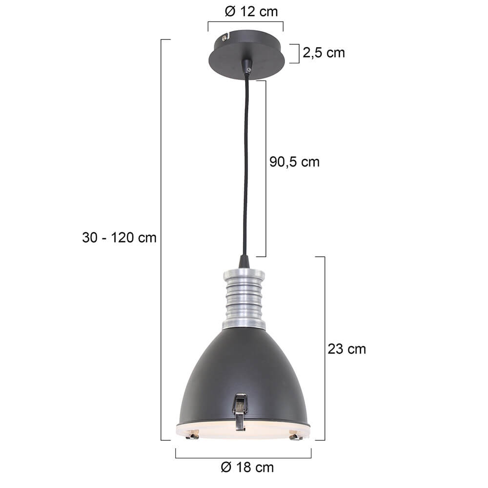 Hanglamp THUNDER 1-lichts Zwart metaal 18 cm | Ronde plaat 12 cm