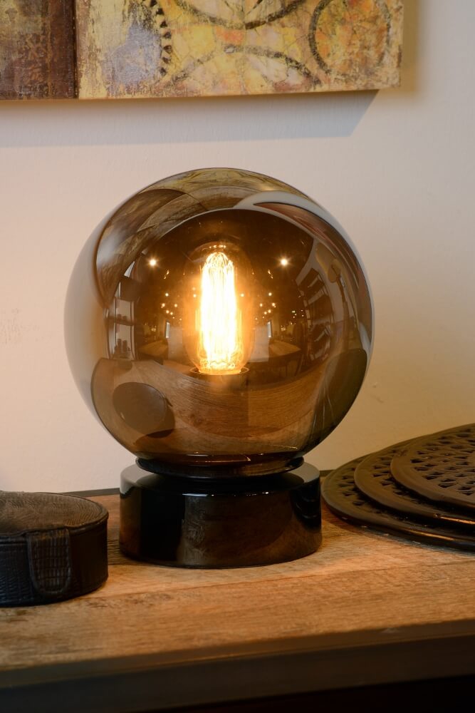 Leuke tafellamp JASON zwart rookglas | Ø 20 cm