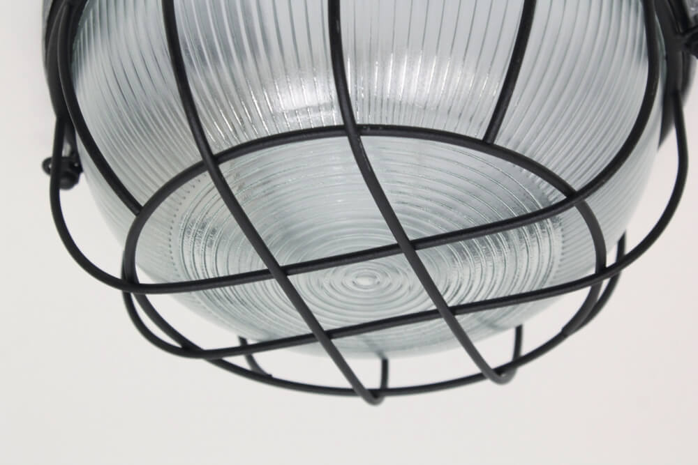 Plafondlamp / Wandlamp BOBBY beton en zwart | rond groot