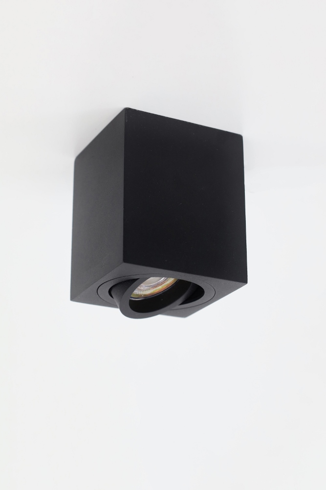 Kantelbare plafondlamp / Opbouwspot REBEL XS 8 cm | Zwart vierkant