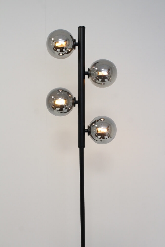 Stijlvolle vloerlamp LUNAR met 4 smoke glazen bolletjes