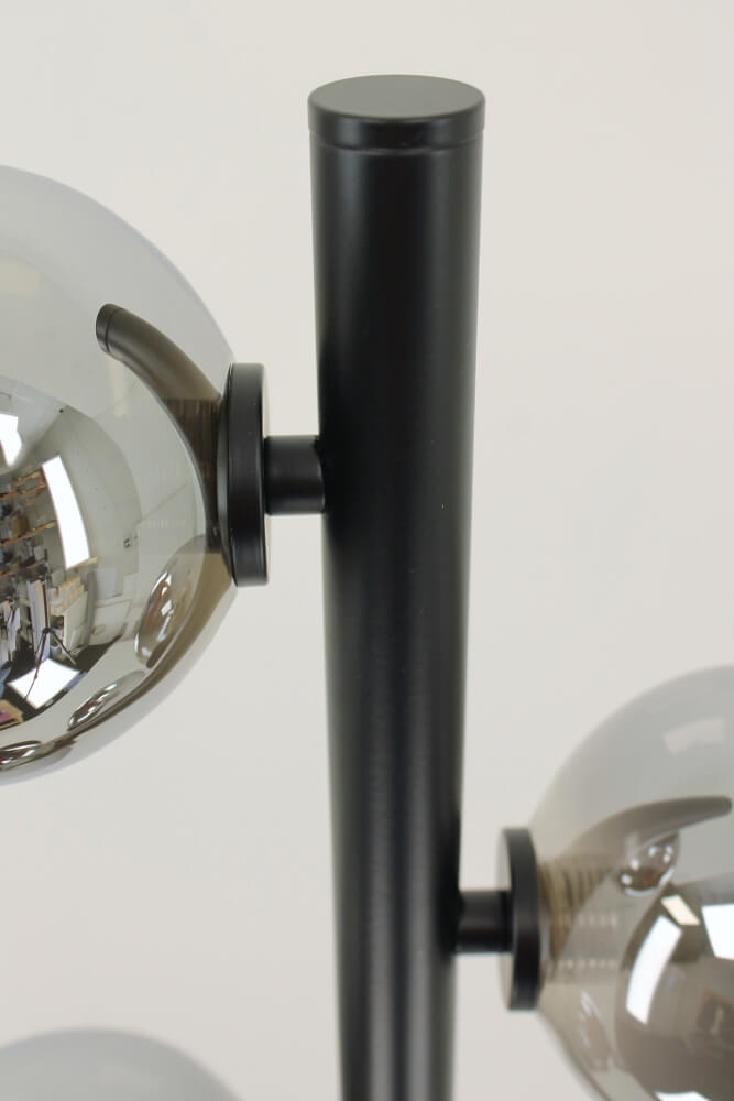 Stijlvolle vloerlamp LUNAR met 4 smoke glazen bolletjes