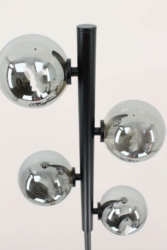 Stijlvolle vloerlamp LUNAR met 4 smoke glazen bolletjes