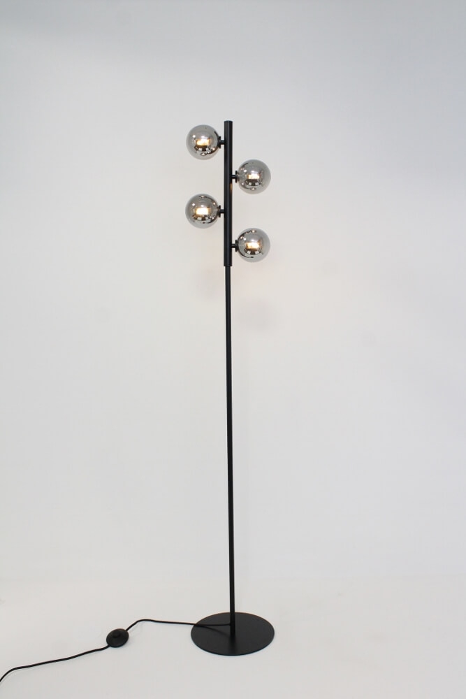 Stijlvolle vloerlamp LUNAR met 4 smoke glazen bolletjes