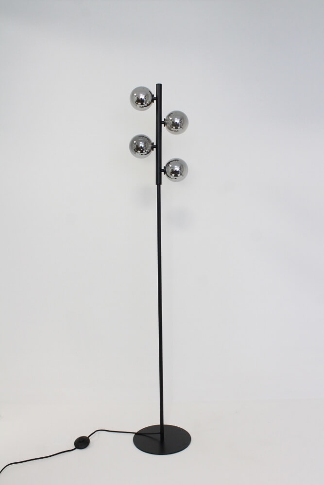 Stijlvolle vloerlamp LUNAR met 4 smoke glazen bolletjes