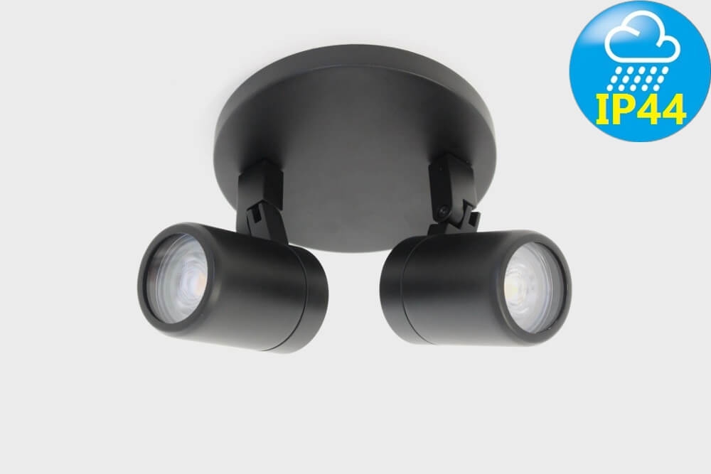 Kantelbare 2-lichts opbouwspot rond DOCCIA IP44 | Zwart