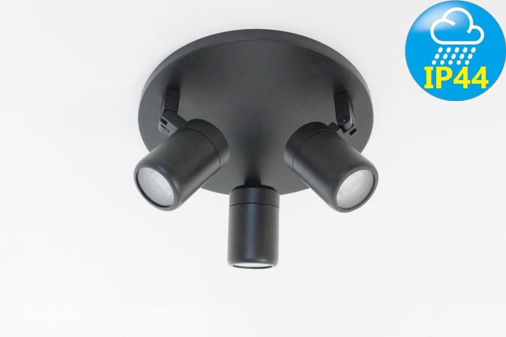 Kantelbare 3-lichts opbouwspot rond DOCCIA IP44 | Zwart