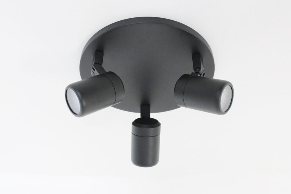 Kantelbare 3-lichts opbouwspot rond DOCCIA IP44 | Zwart