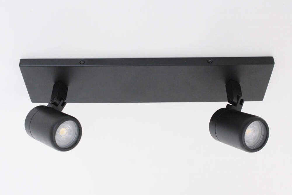 Kantelbare 2-lichts opbouwspot balk DOCCIA IP44 | Zwart