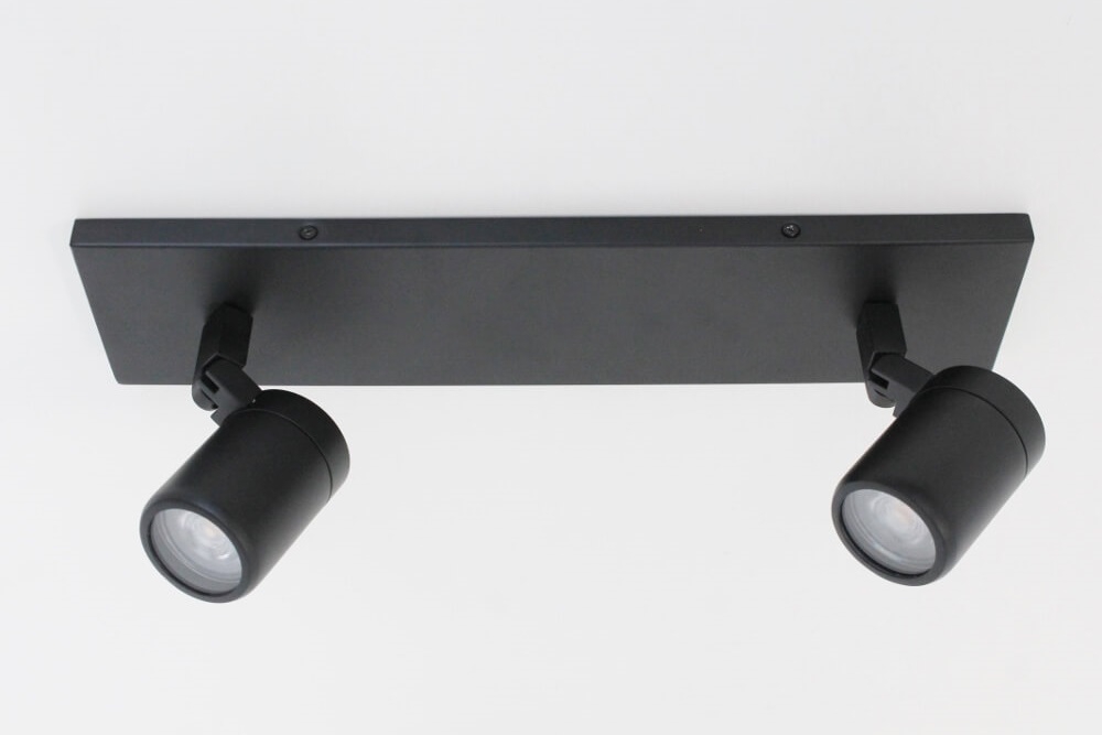Kantelbare 2-lichts opbouwspot balk DOCCIA IP44 | Zwart