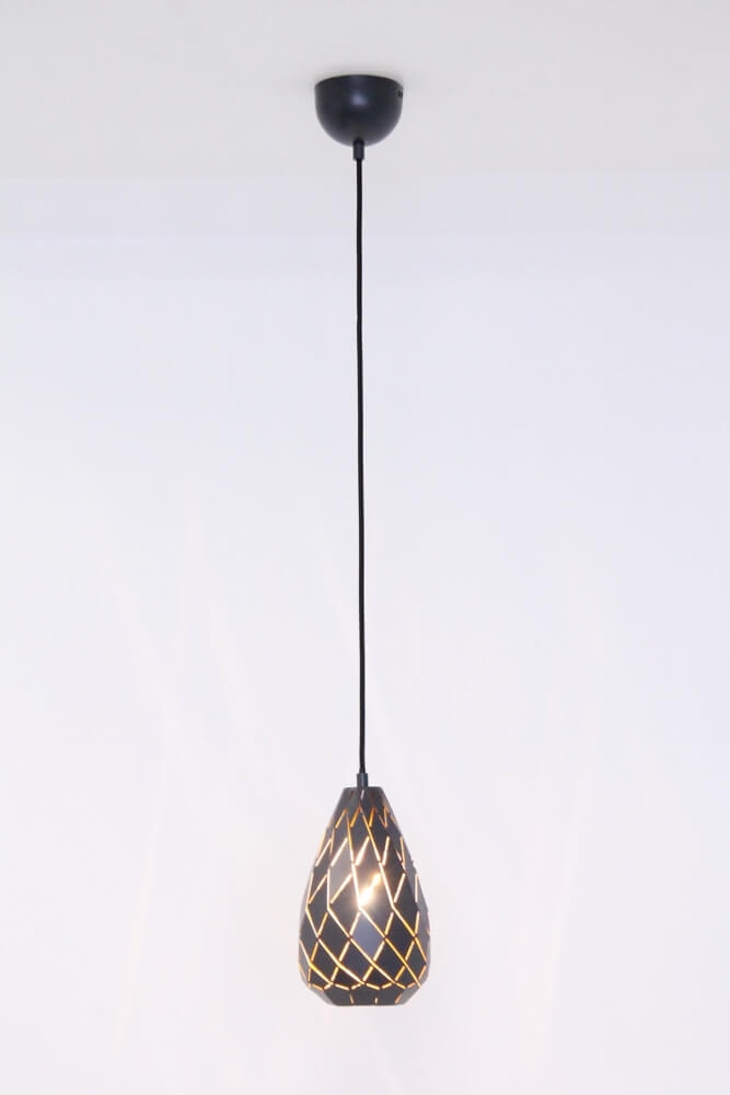 Strakke kegel hanglamp TREPPED 1-lichts | Antraciet / Goud