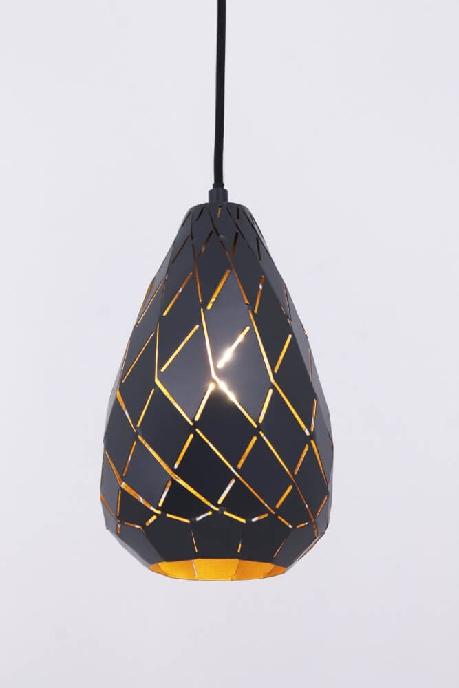 Strakke kegel hanglamp TREPPED 1-lichts | Antraciet / Goud