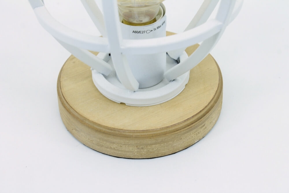 Industriële tafellamp MATRIX BIRDIE wit/hout | Ø 18 cm