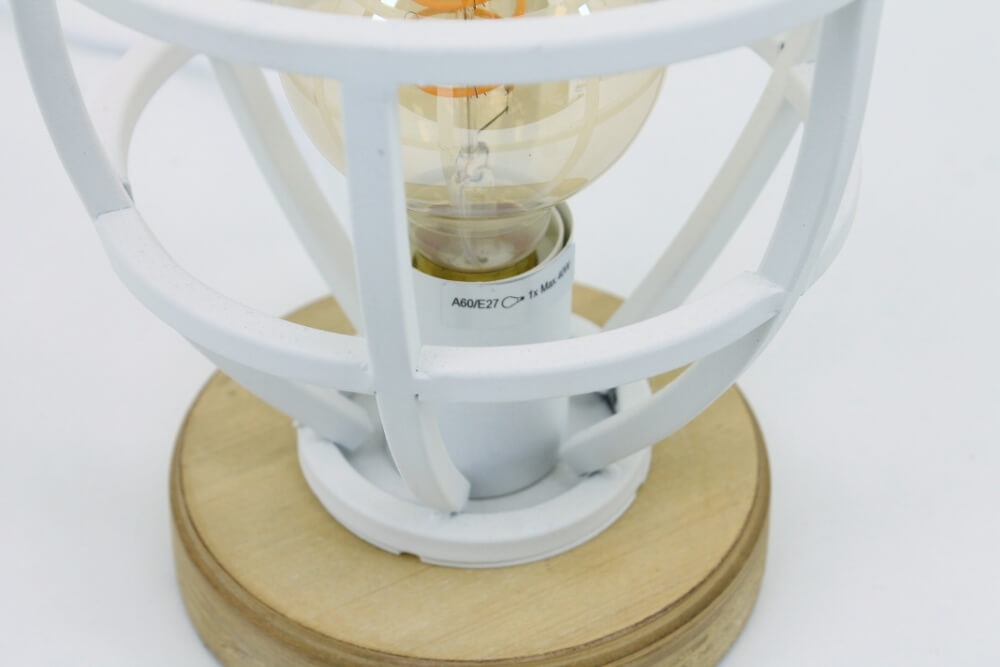 Industriële tafellamp MATRIX BIRDIE wit/hout | Ø 18 cm