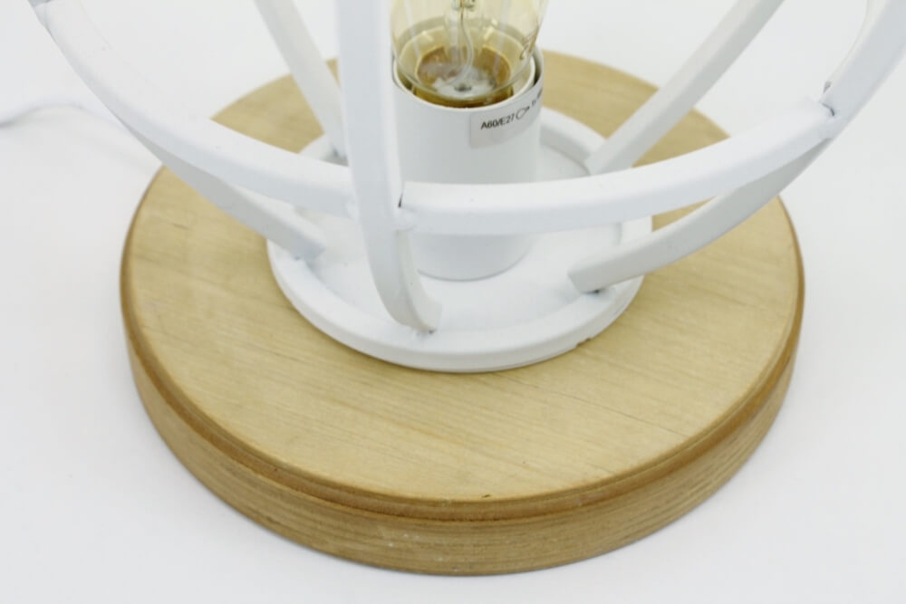 Industriële tafellamp MATRIX BIRDIE wit/hout | Ø 25 cm