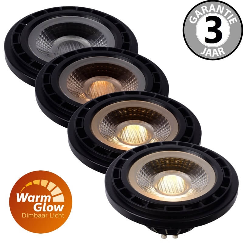 LEDlamp AR111 12W (=75W) GU10 zwart | Warmglow dimbaar