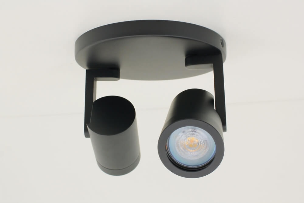 Stijlvolle strakke 2-lichts opbouwspot SCOOP rond | Zwart