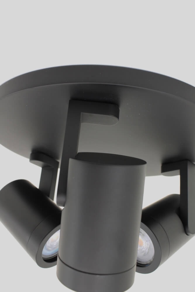 Stijlvolle strakke 3-lichts opbouwspot SCOOP rond | Zwart