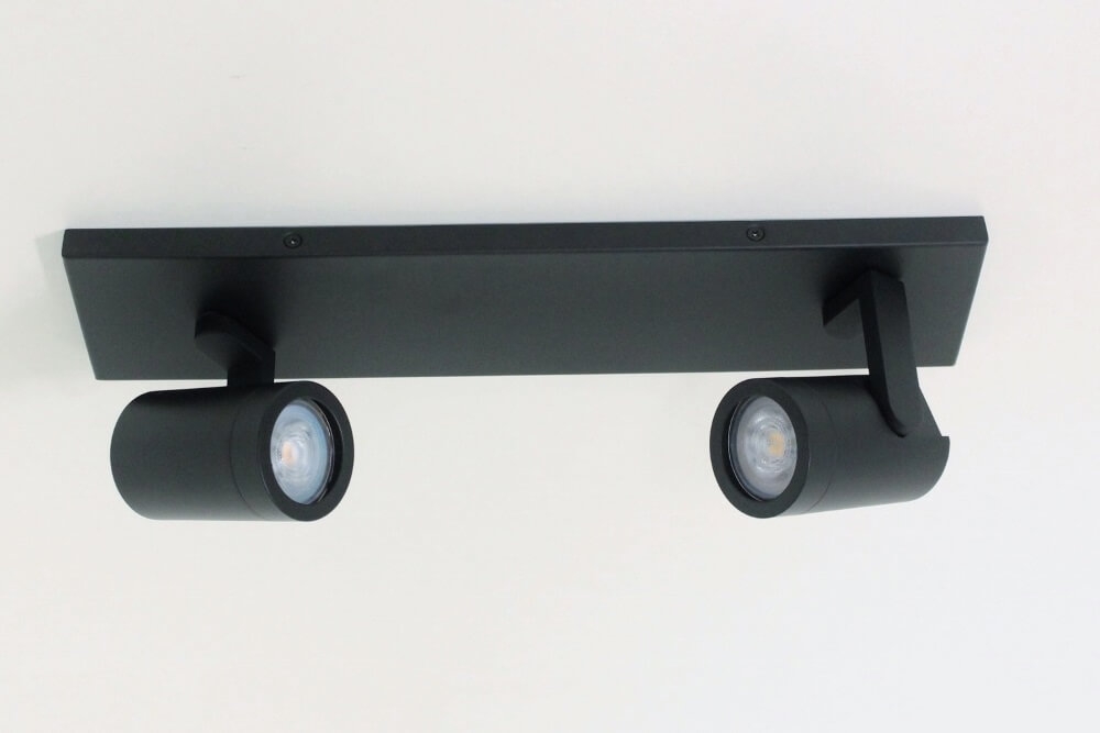 Stijlvolle strakke 2-lichts opbouwspot SCOOP balk | Zwart