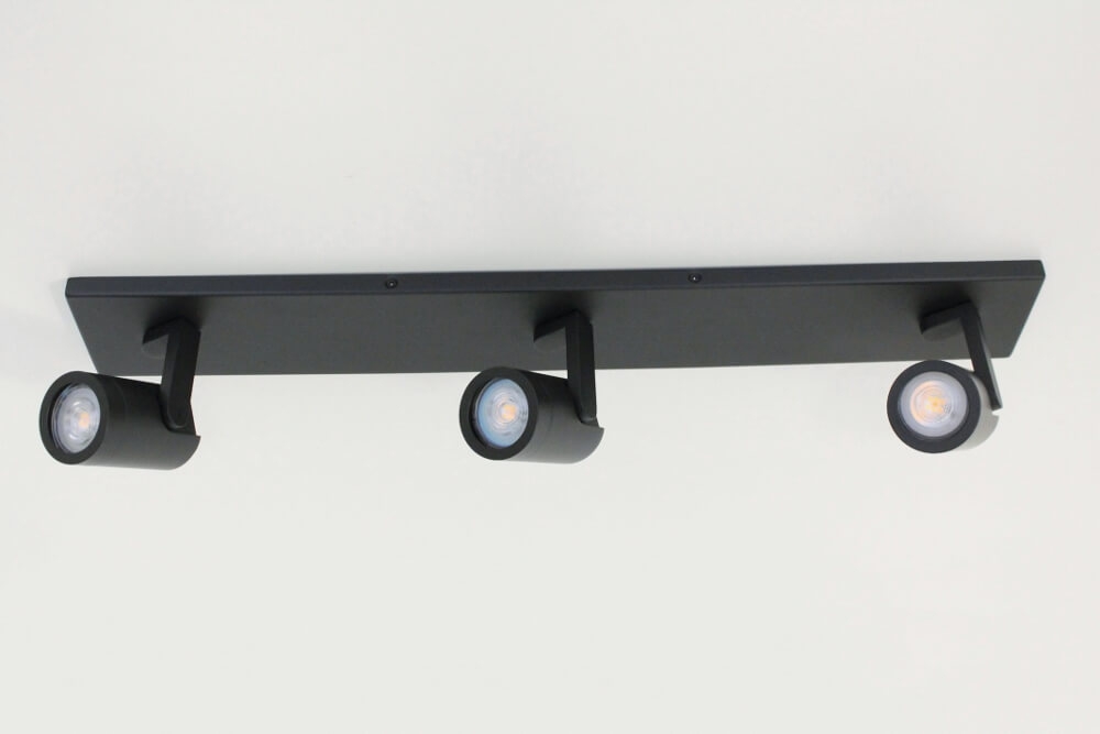 Stijlvolle strakke 3-lichts opbouwspot SCOOP balk | Zwart
