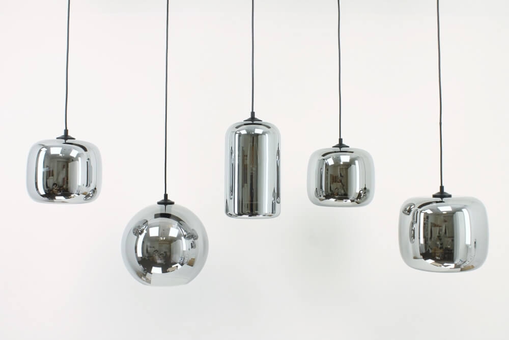 5-lichts hanglamp BY EEFFY II metallic smoke zwart | Brede balk 130 cm