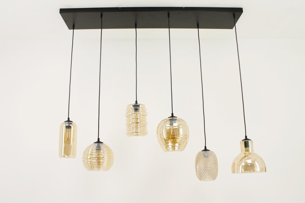 Zwarte hanglamp CLUSTER GOLD 6-lichts brede balk 130 cm