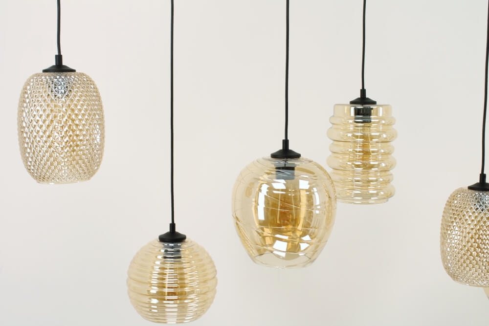 Zwarte hanglamp CLUSTER GOLD 8-lichts brede balk 160 cm