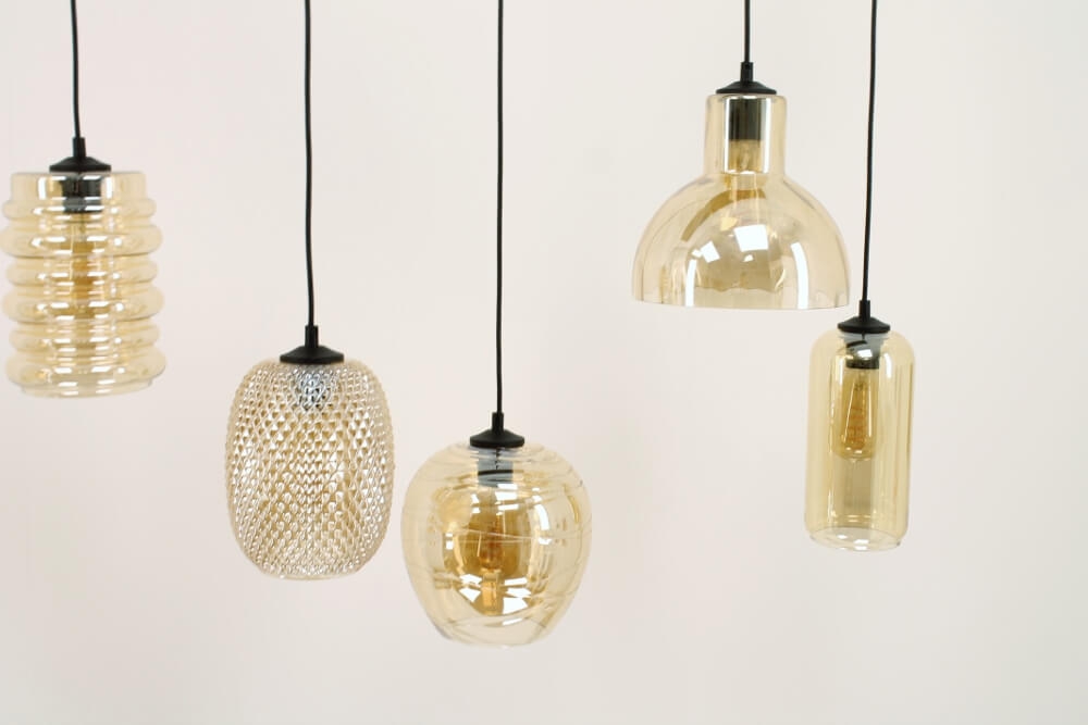 Zwarte hanglamp CLUSTER GOLD 6-lichts brede balk 130 cm