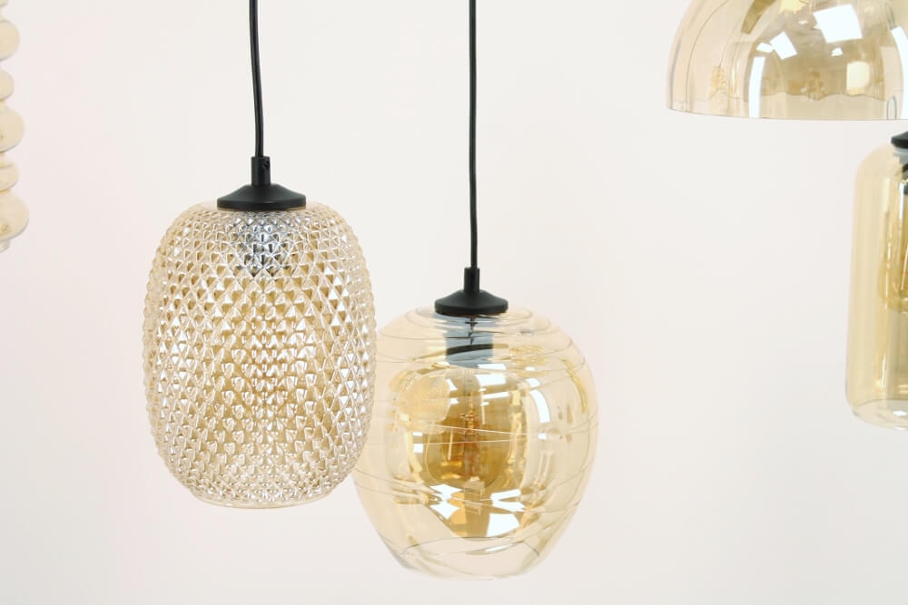 Zwarte hanglamp CLUSTER GOLD 6-lichts brede balk 130 cm