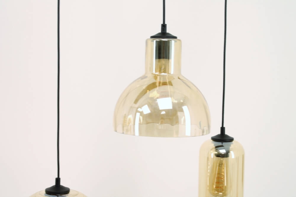 Zwarte hanglamp CLUSTER GOLD 6-lichts brede balk 130 cm