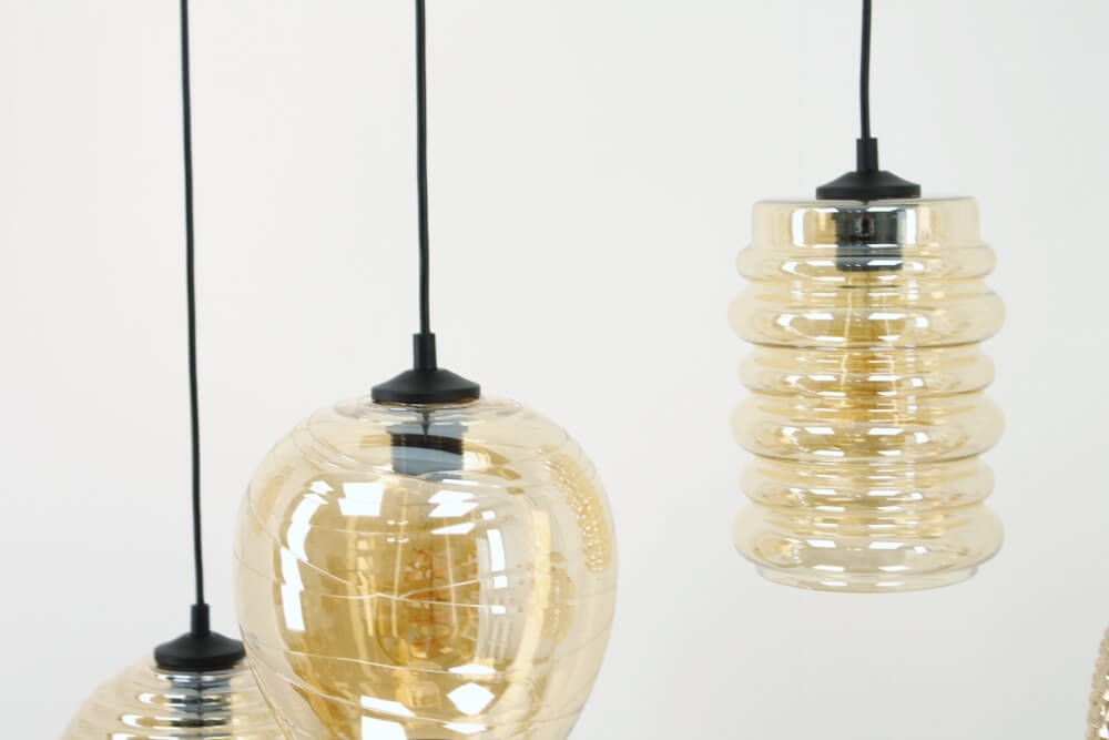 Zwarte hanglamp CLUSTER GOLD 6-lichts brede balk 130 cm