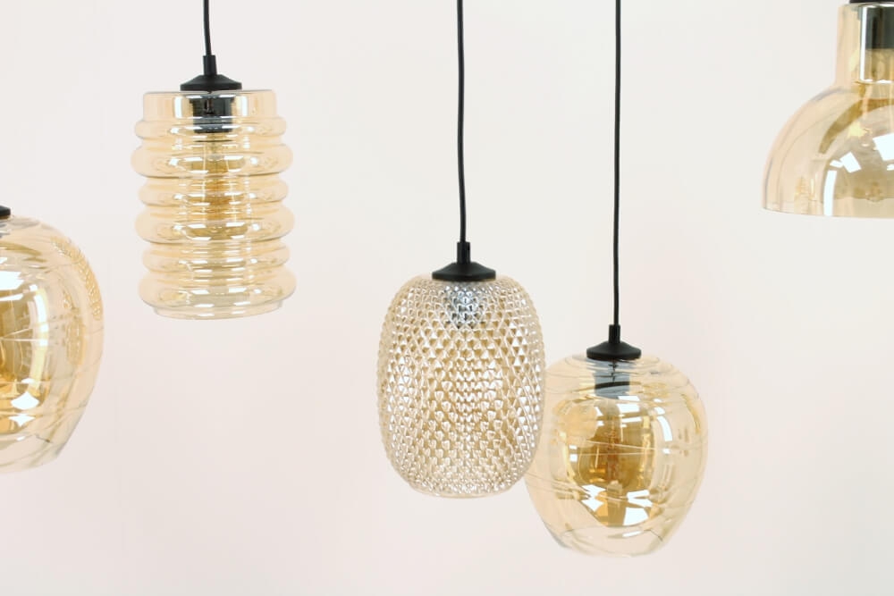 Zwarte hanglamp CLUSTER GOLD 8-lichts brede balk 160 cm