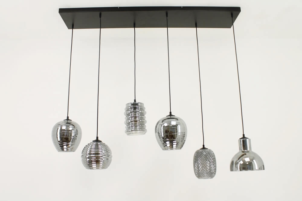 Zwarte hanglamp CLUSTER SMOKE 6-lichts brede balk 130 cm