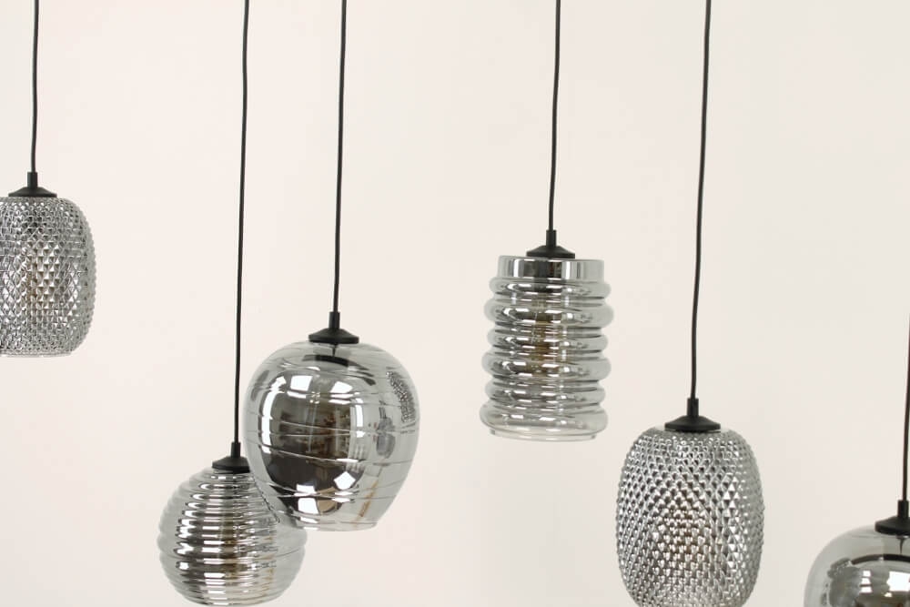Zwarte hanglamp CLUSTER SMOKE 8-lichts brede balk 160 cm