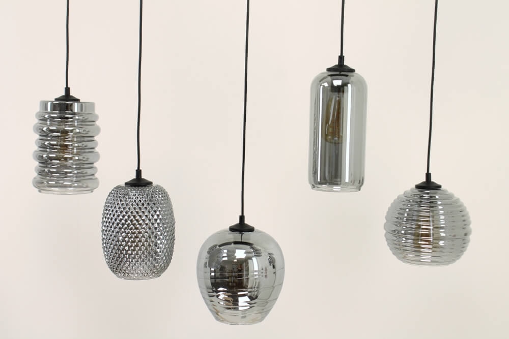 Zwarte hanglamp CLUSTER SMOKE 8-lichts brede balk 160 cm
