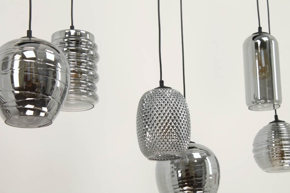 Zwarte hanglamp CLUSTER SMOKE 6-lichts brede balk 130 cm