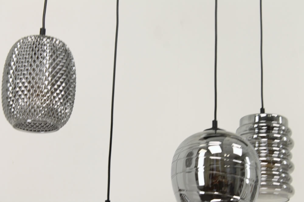 Zwarte hanglamp CLUSTER SMOKE 6-lichts brede balk 130 cm
