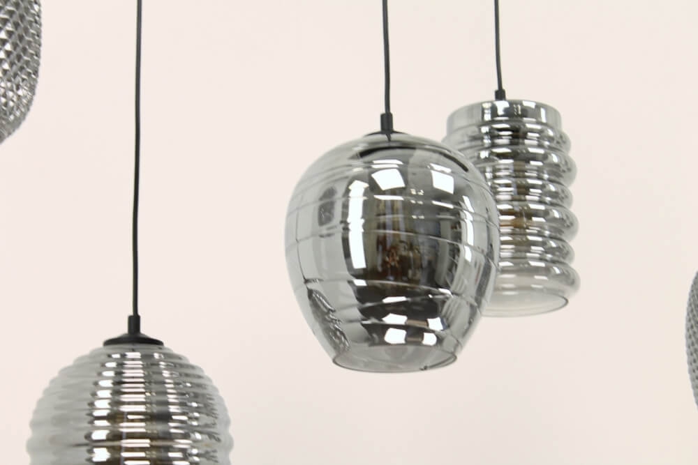 Zwarte hanglamp CLUSTER SMOKE 8-lichts brede balk 160 cm