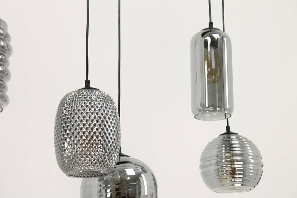 Zwarte hanglamp CLUSTER SMOKE 8-lichts brede balk 160 cm