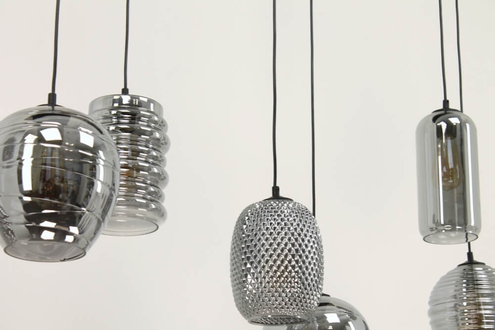 Zwarte hanglamp CLUSTER SMOKE 8-lichts brede balk 160 cm