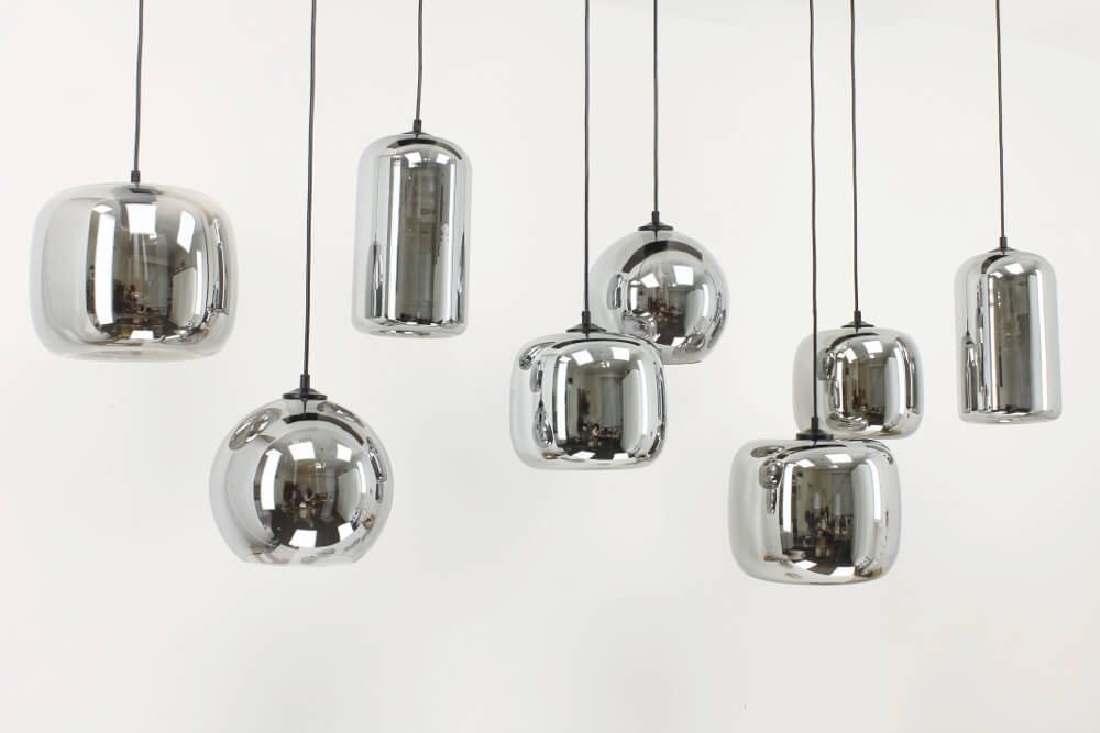 8-lichts hanglamp BY EEFFY metallic smoke zwart | Brede balk 160 cm