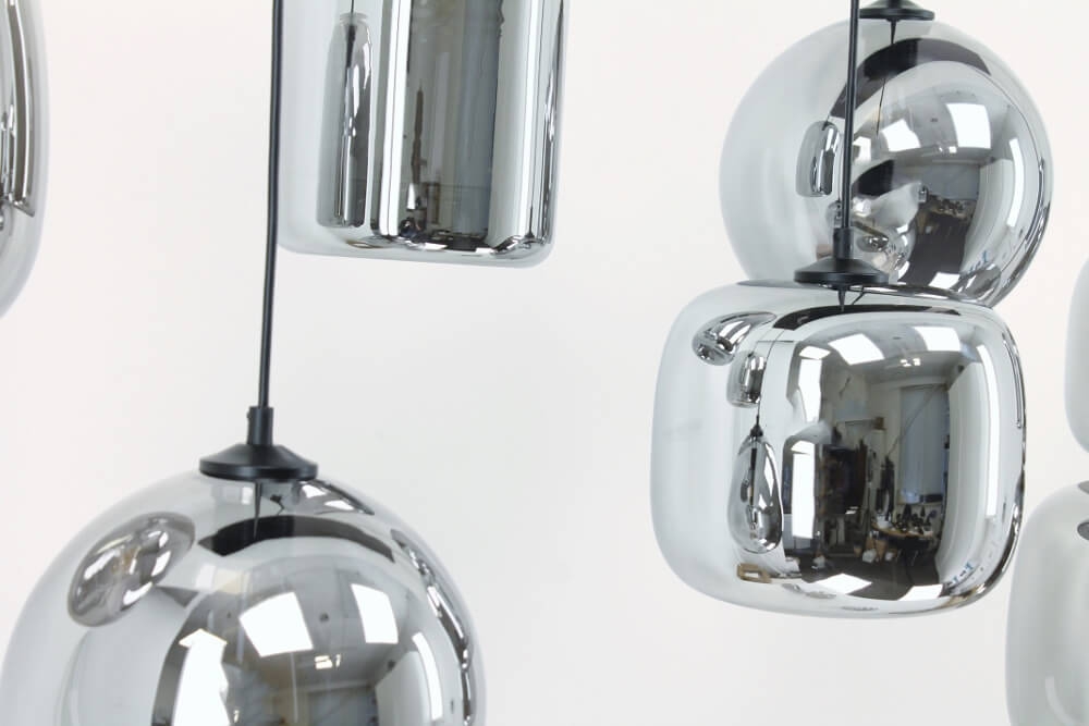 8-lichts hanglamp BY EEFFY metallic smoke zwart | Brede balk 160 cm
